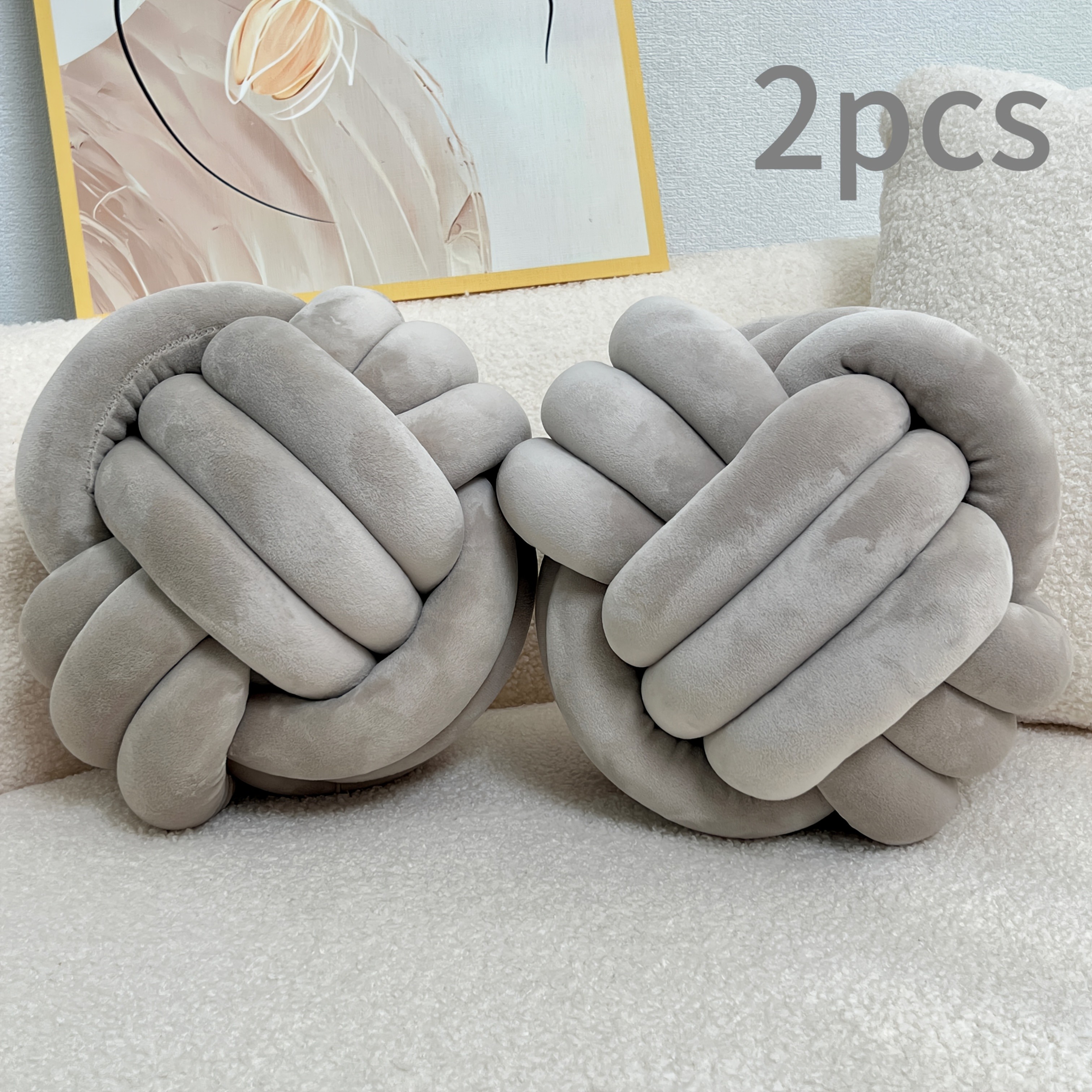 YLBKIKR 2pcs Round Knotted Throw Pillows Plush Geometric Pattern Cushions for Comfortable and Stylish Home Decor