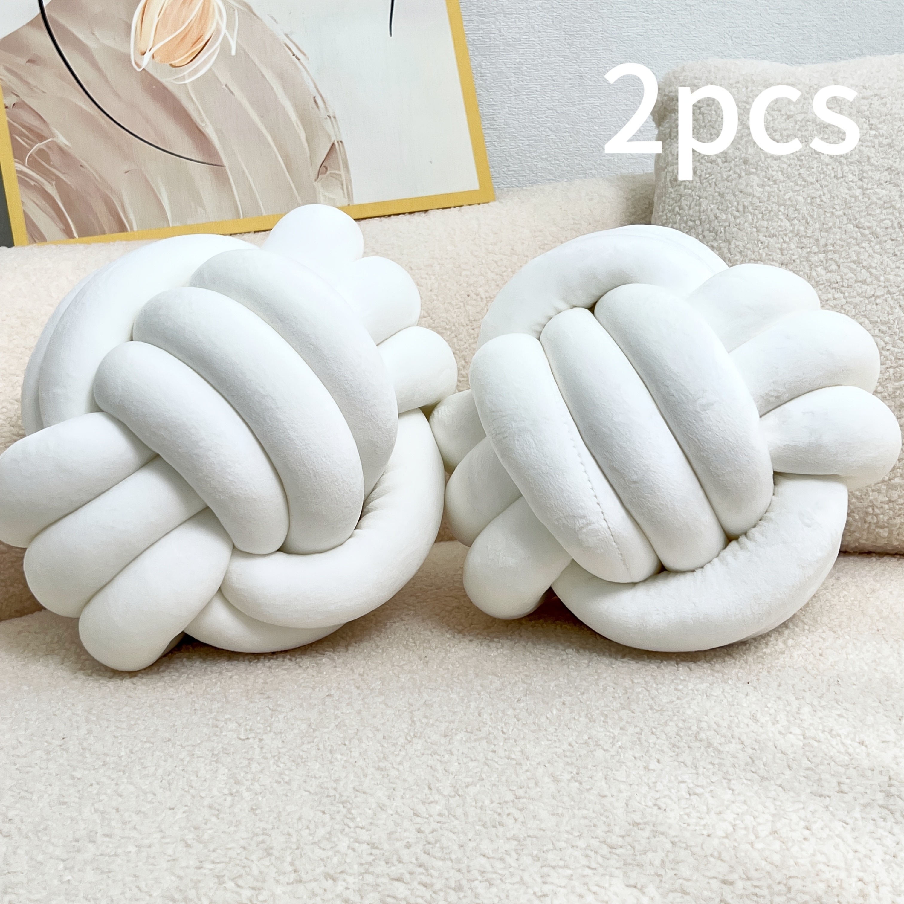 YLBKIKR 2pcs Round Knotted Throw Pillows Plush Geometric Pattern Cushions for Comfortable and Stylish Home Decor