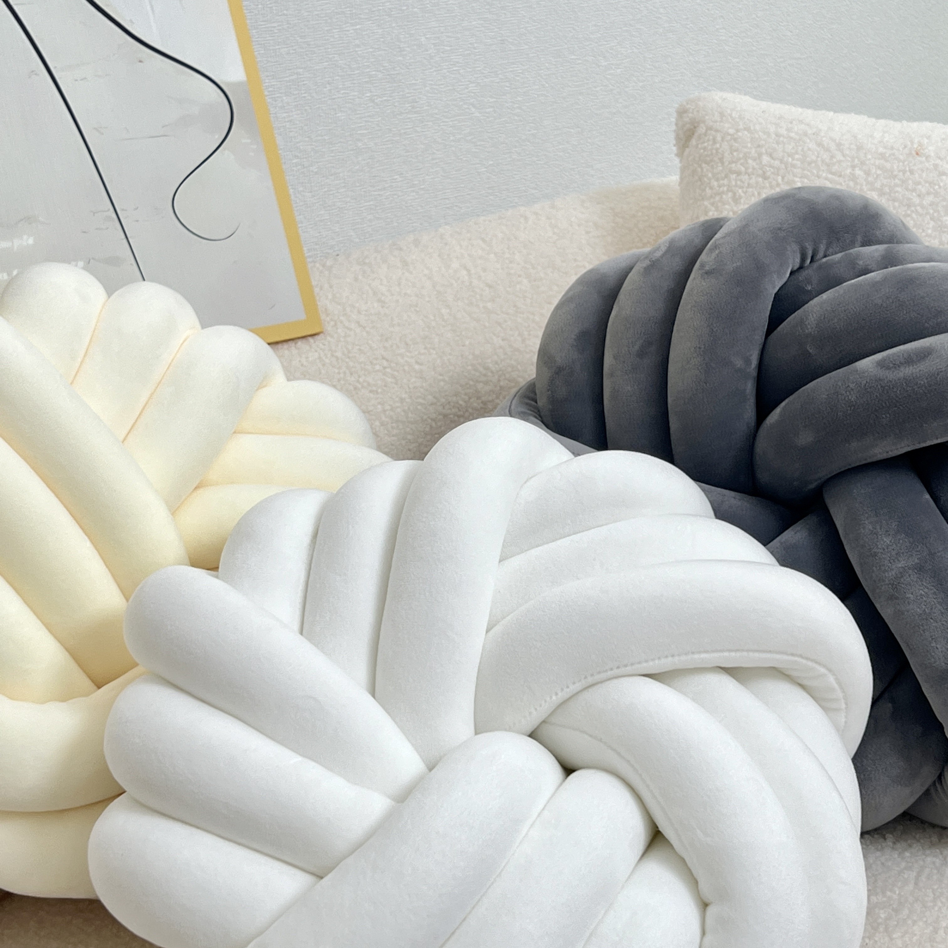 YLBKIKR Handmade Soft Plush Knot Throw Pillow Multi-Color Modern Minimalist Cushion for Sofa, Bed, and Chair Accent