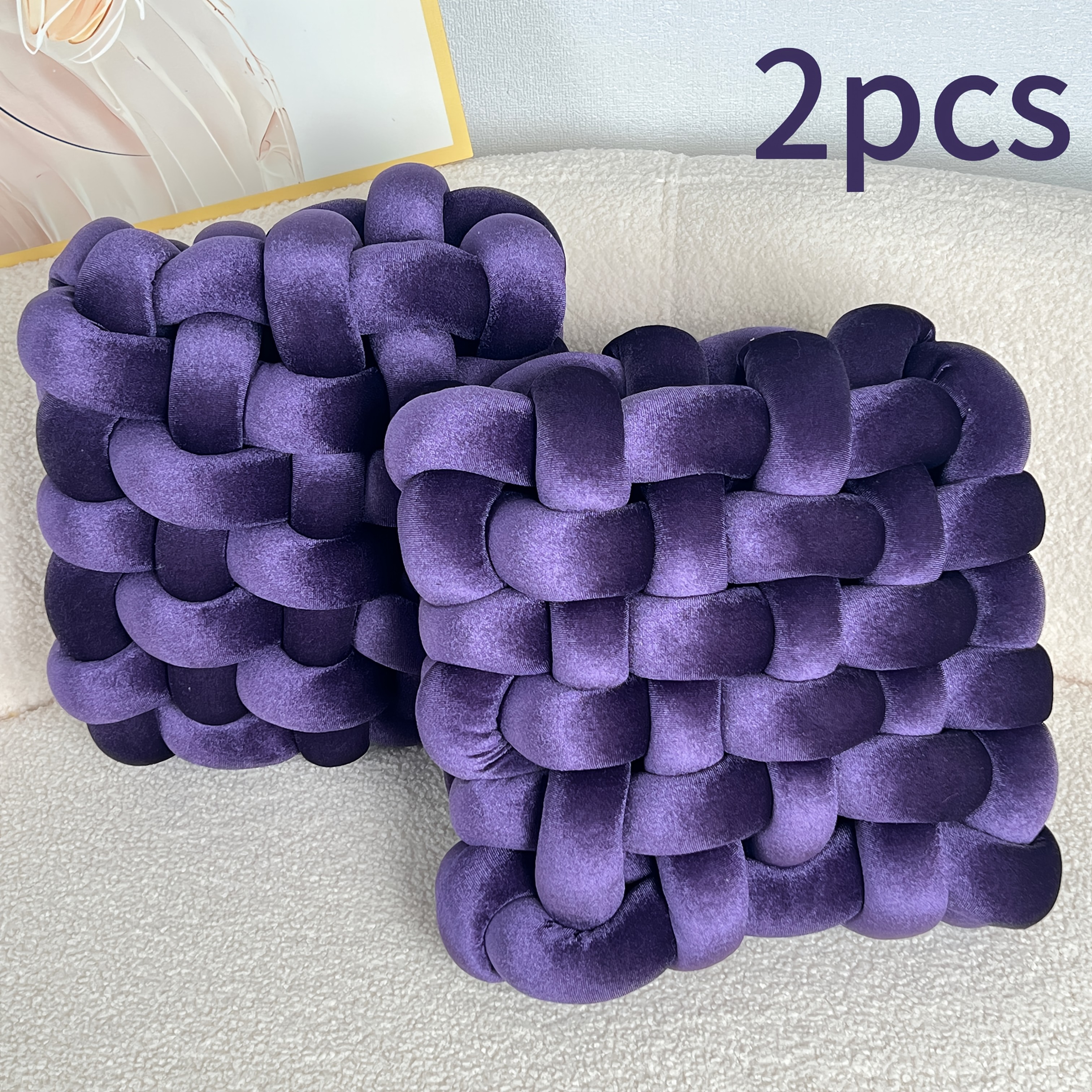 YLBKIKR 2pcs Set of Golden Velvet Hand-Knotted Square Decorative Pillows Luxurious Cushions for Sofa, Bed, and Office Decor