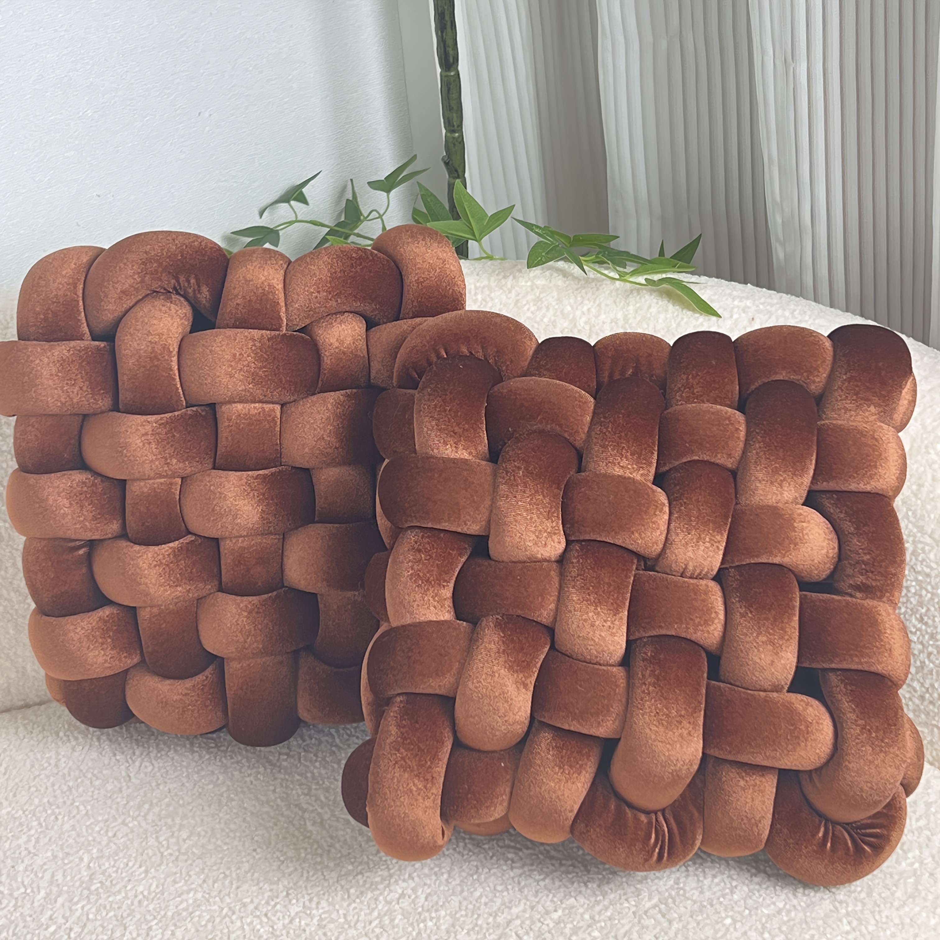 YLBKIKR 2pcs Set of Golden Velvet Hand-Knotted Square Decorative Pillows Luxurious Cushions for Sofa, Bed, and Office Decor