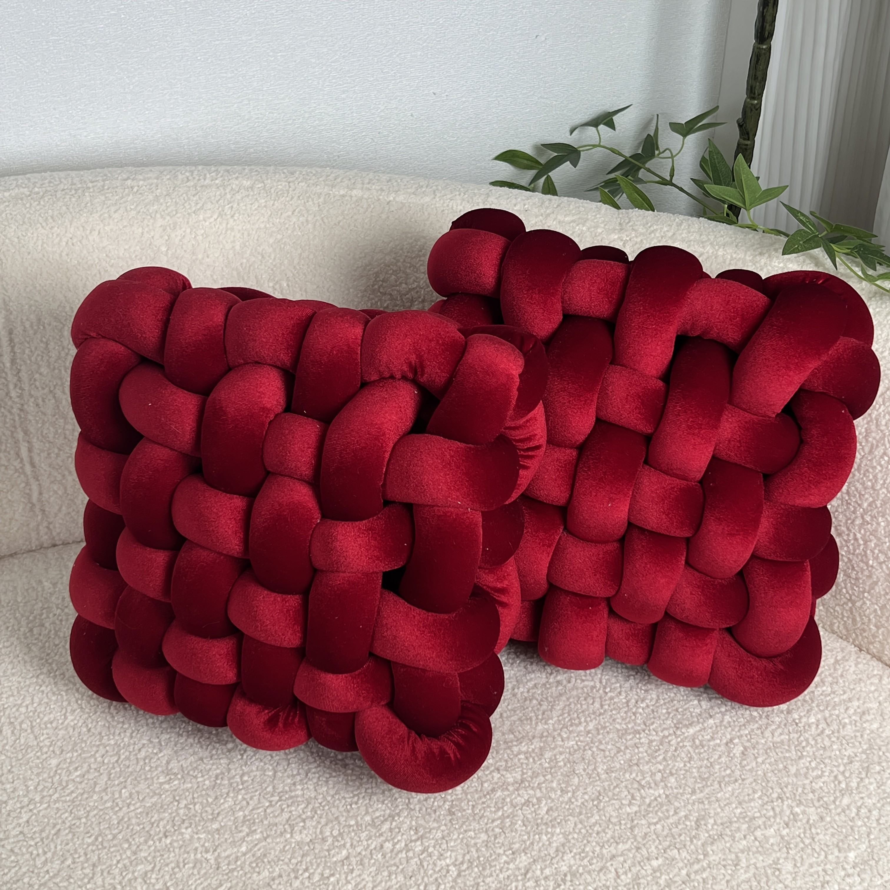 YLBKIKR 2pcs Set of Golden Velvet Hand-Knotted Square Decorative Pillows Luxurious Cushions for Sofa, Bed, and Office Decor