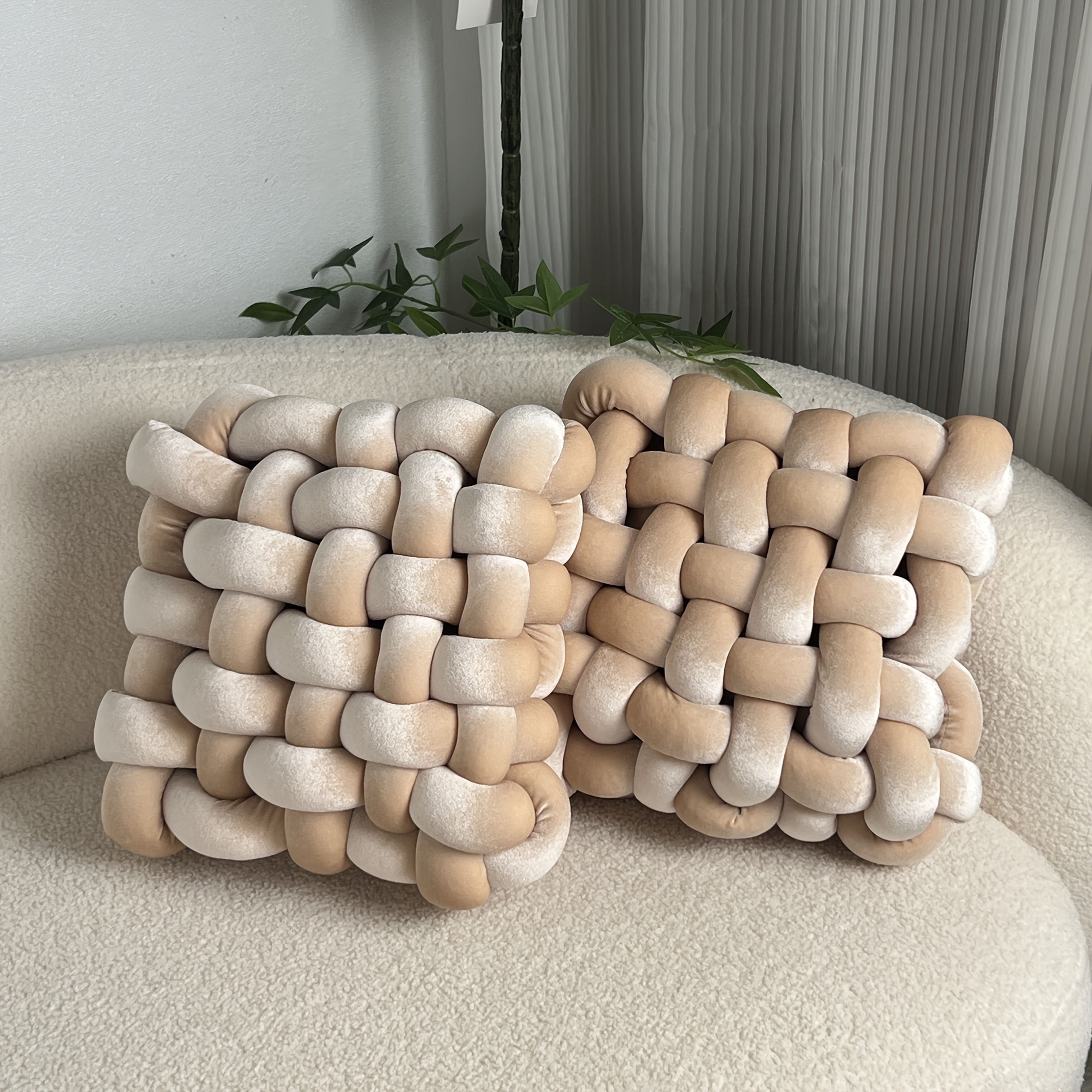YLBKIKR 2pcs Set of Golden Velvet Hand-Knotted Square Decorative Pillows Luxurious Cushions for Sofa, Bed, and Office Decor