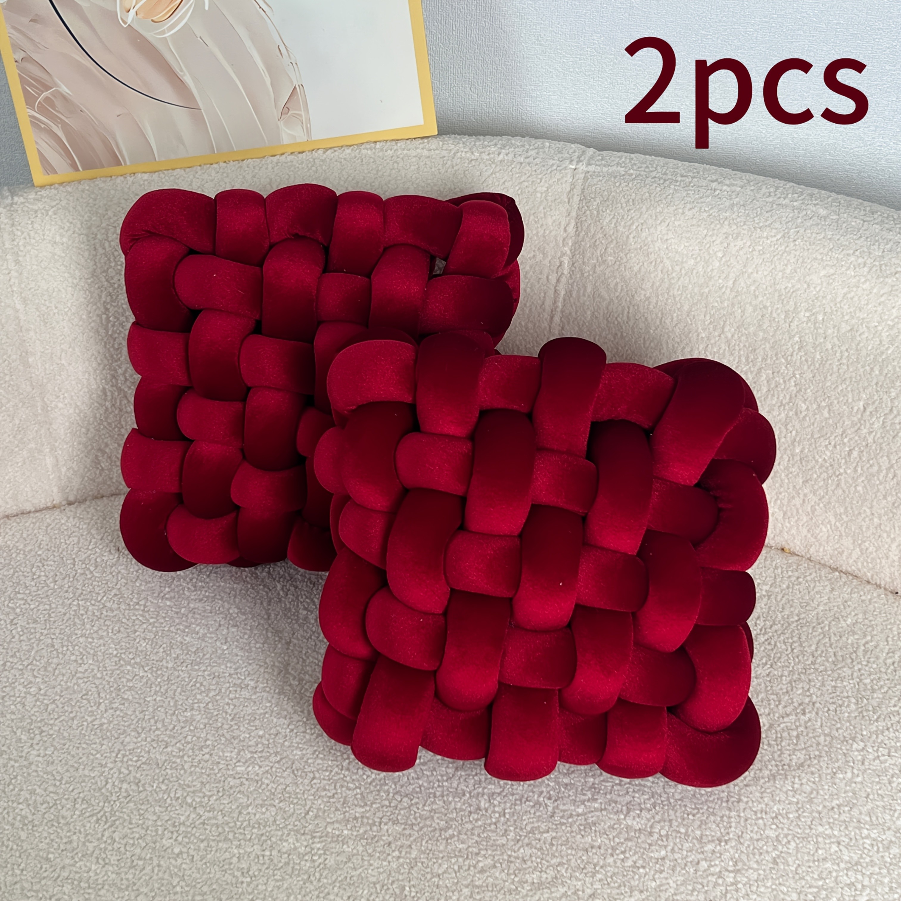 YLBKIKR 2pcs Set of Golden Velvet Hand-Knotted Square Decorative Pillows Luxurious Cushions for Sofa, Bed, and Office Decor