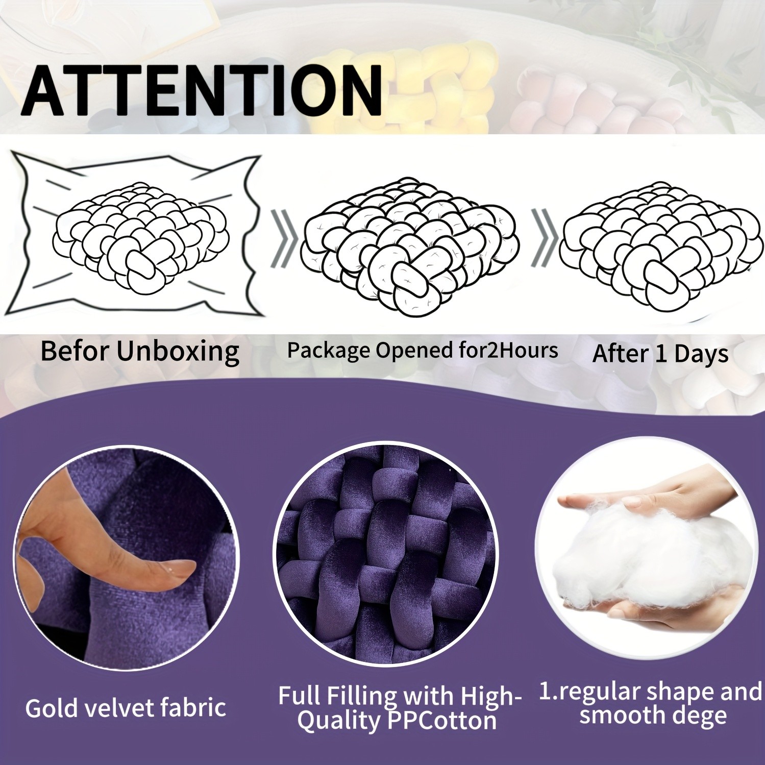 YLBKIKR 2pcs Set of Golden Velvet Hand-Knotted Square Decorative Pillows Luxurious Cushions for Sofa, Bed, and Office Decor
