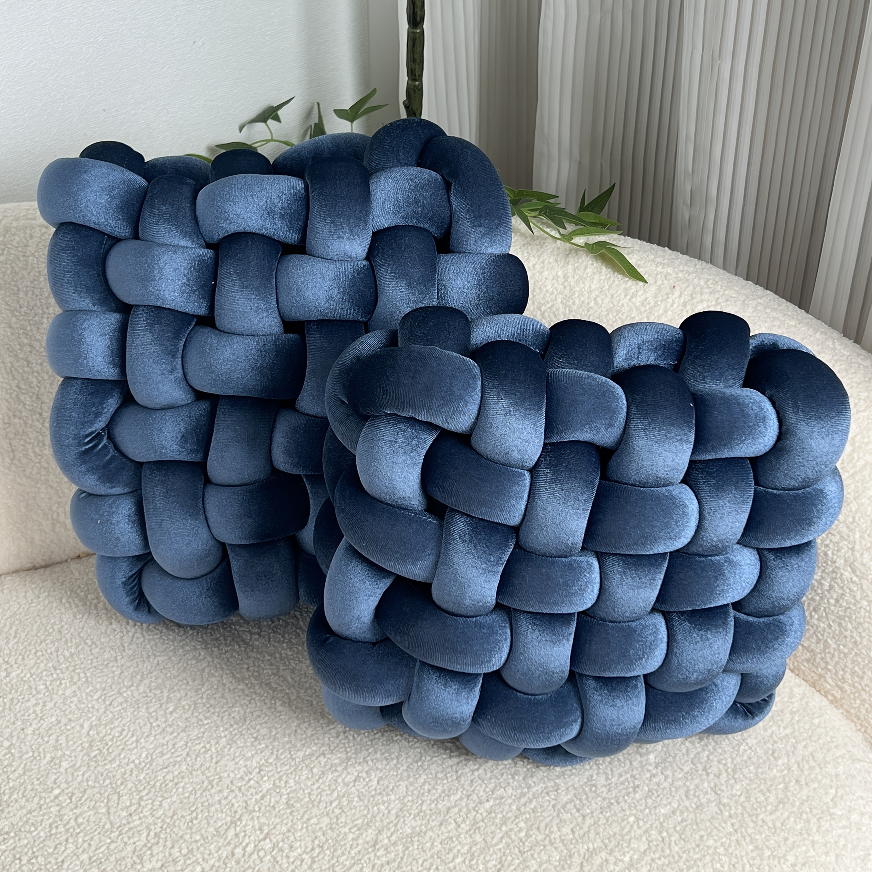 YLBKIKR 2pcs Set of Golden Velvet Hand-Knotted Square Decorative Pillows Luxurious Cushions for Sofa, Bed, and Office Decor