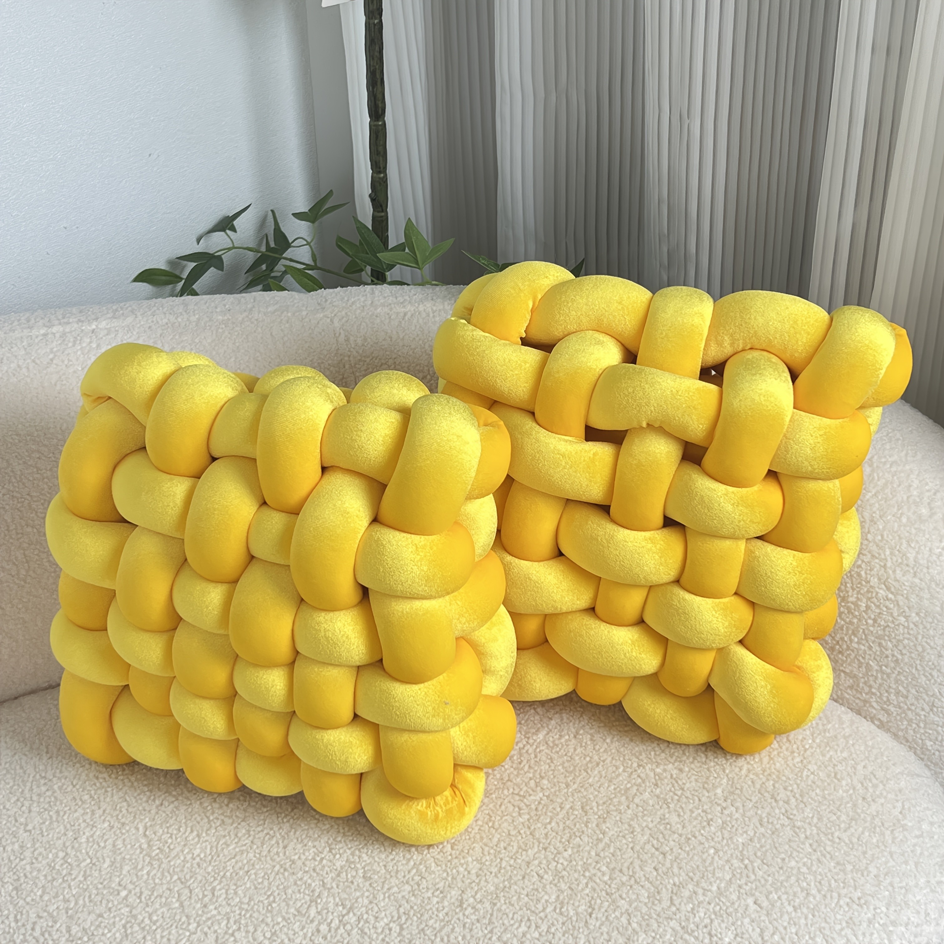 YLBKIKR 2pcs Set of Golden Velvet Hand-Knotted Square Decorative Pillows Luxurious Cushions for Sofa, Bed, and Office Decor