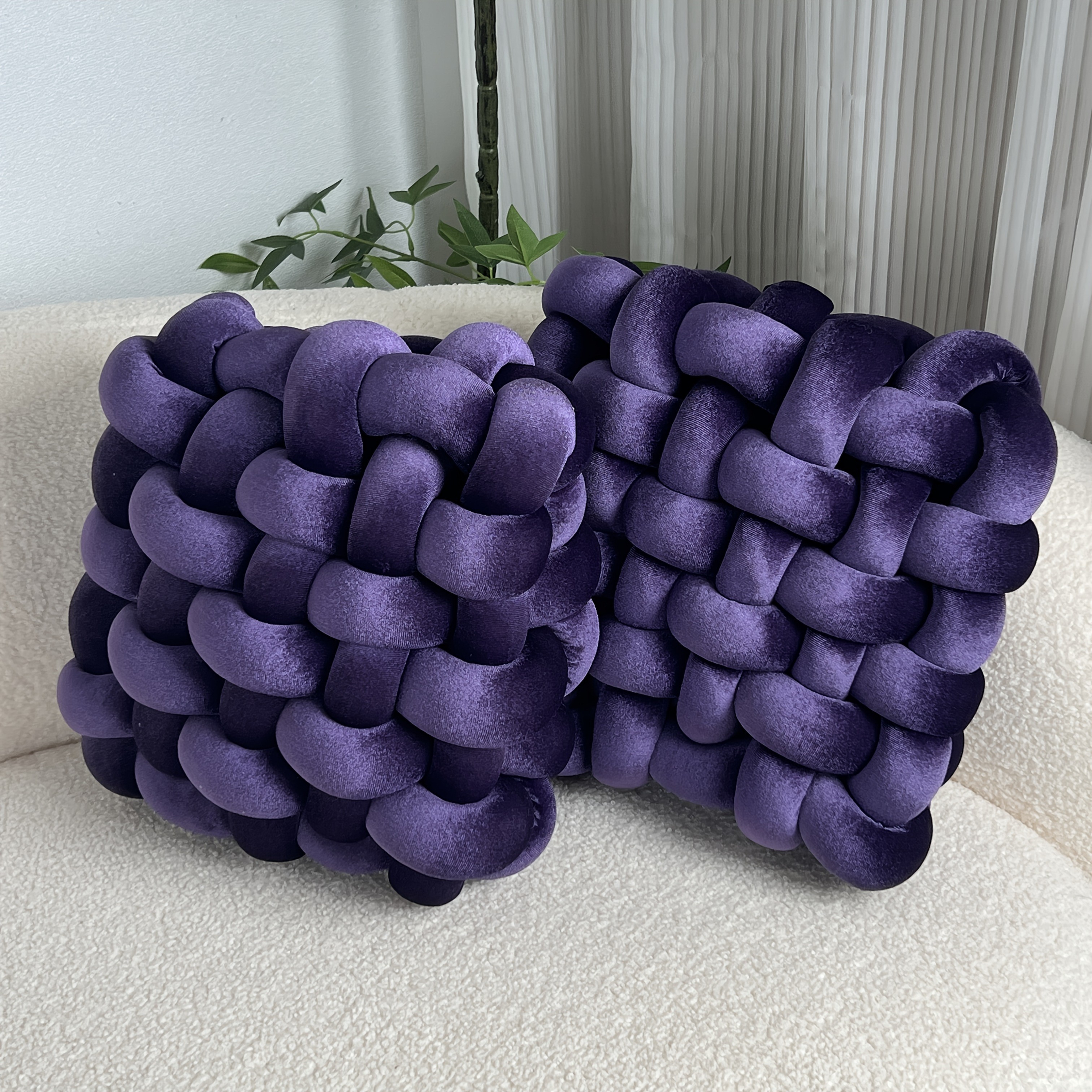 YLBKIKR 2pcs Set of Golden Velvet Hand-Knotted Square Decorative Pillows Luxurious Cushions for Sofa, Bed, and Office Decor