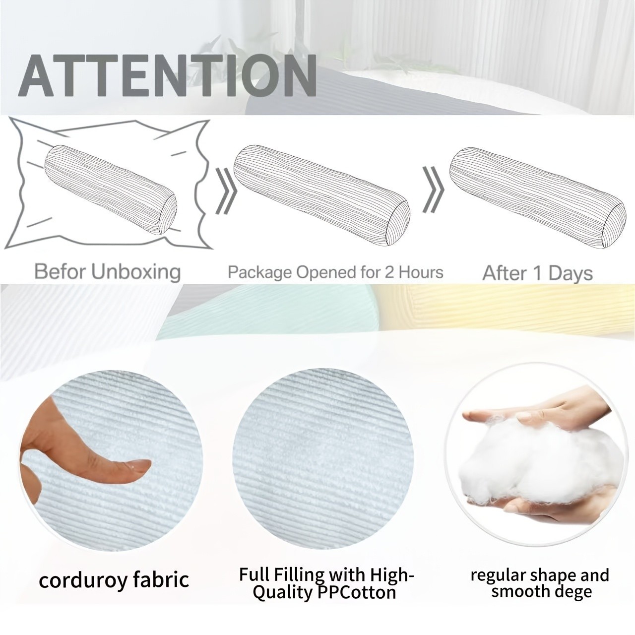 YLBKIKR Round Cervical Roll Cylinder Bolster Pillow  Ergonomically Designed for Neck, Back, and Spine Support