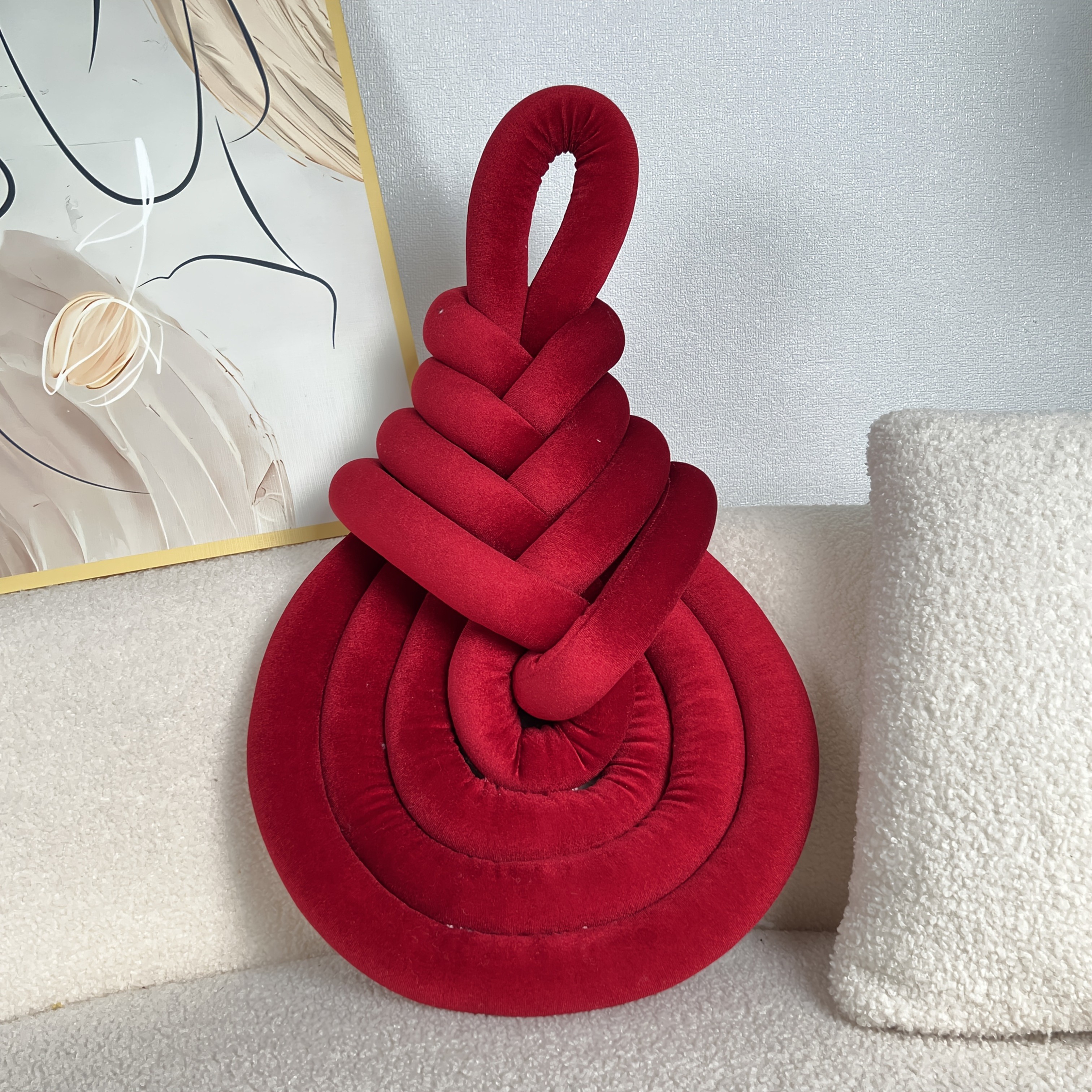 YLBKIKR Handwoven Plush Short-Hair Cushion Luxury Decorative Accent with Knot/Teardrop/Baroque Design for Sofa, Bed, and Chair