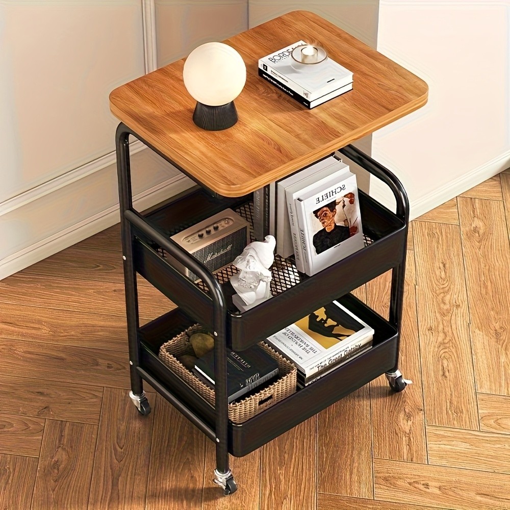 HAOZCL 3-Tier Rolling Cart with Tabletop  Durable Carbon Steel Frame for Easy Mobility and Versatile Storage