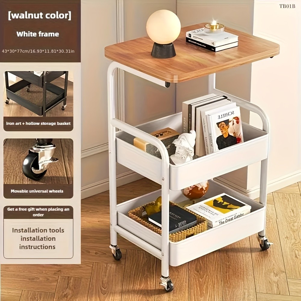 HAOZCL 3-Tier Rolling Cart with Tabletop  Durable Carbon Steel Frame for Easy Mobility and Versatile Storage