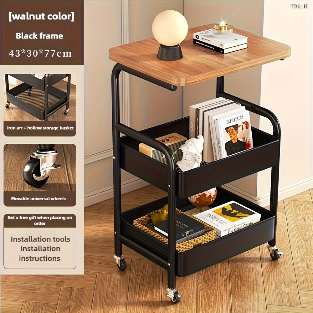 HAOZCL 3-Tier Rolling Cart with Tabletop  Durable Carbon Steel Frame for Easy Mobility and Versatile Storage