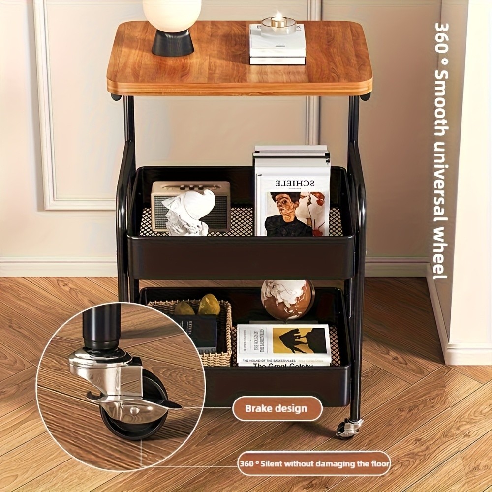 HAOZCL 3-Tier Rolling Cart with Tabletop  Durable Carbon Steel Frame for Easy Mobility and Versatile Storage
