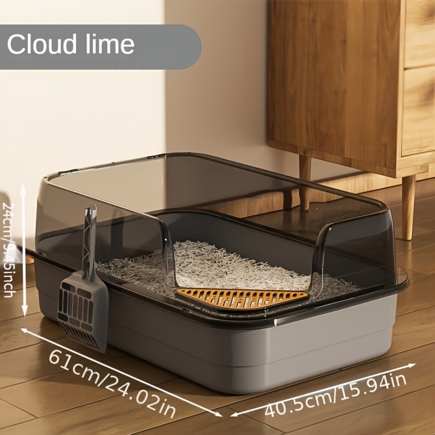 HAOZCL Extra Large Half-Closed Cat Litter Box with High Fence Durable PVC Litter Box for Multi-Cat Families with Included Scoop