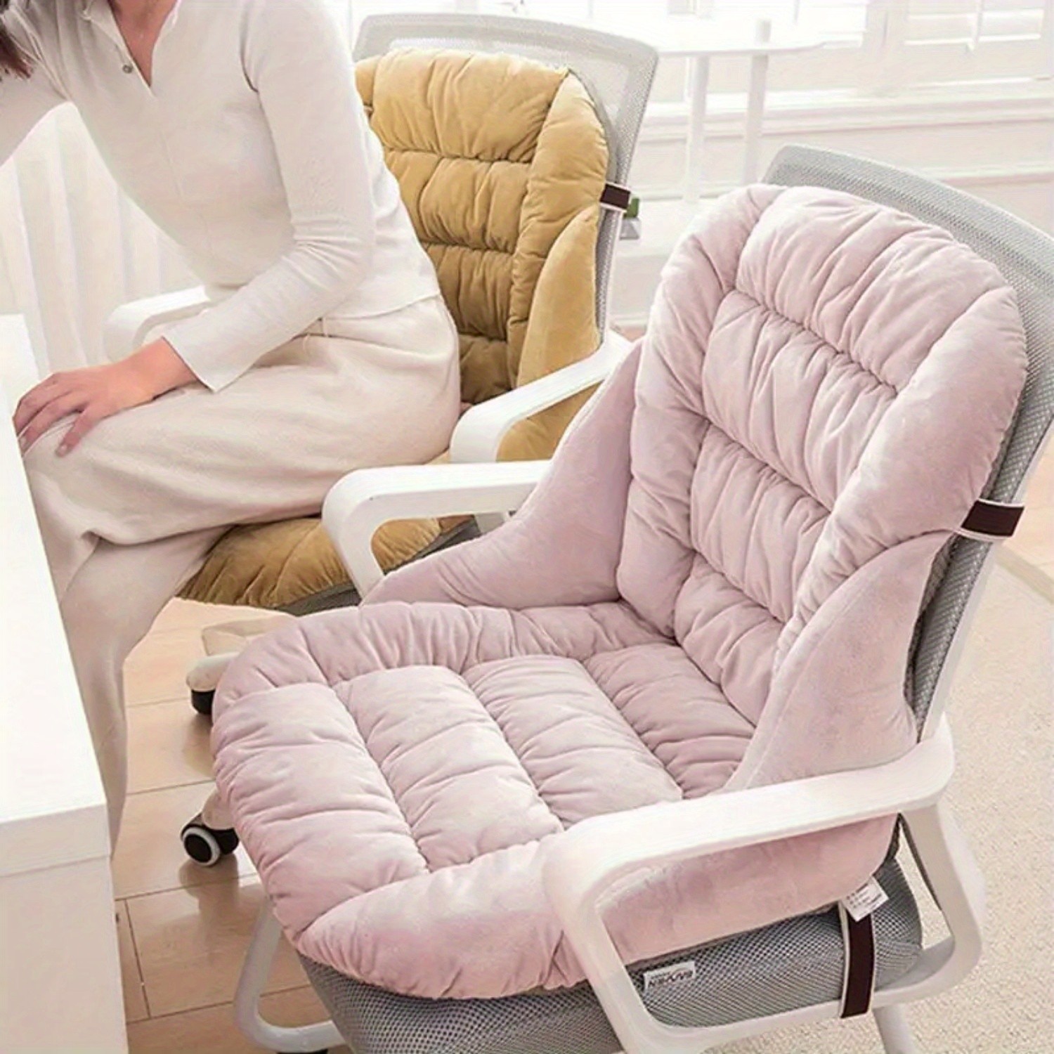 HAOZCL Ergonomic Seat Cushion with Backrest Support Thick, Washable Comfort Pad for Car, Office, and Dining Chairs