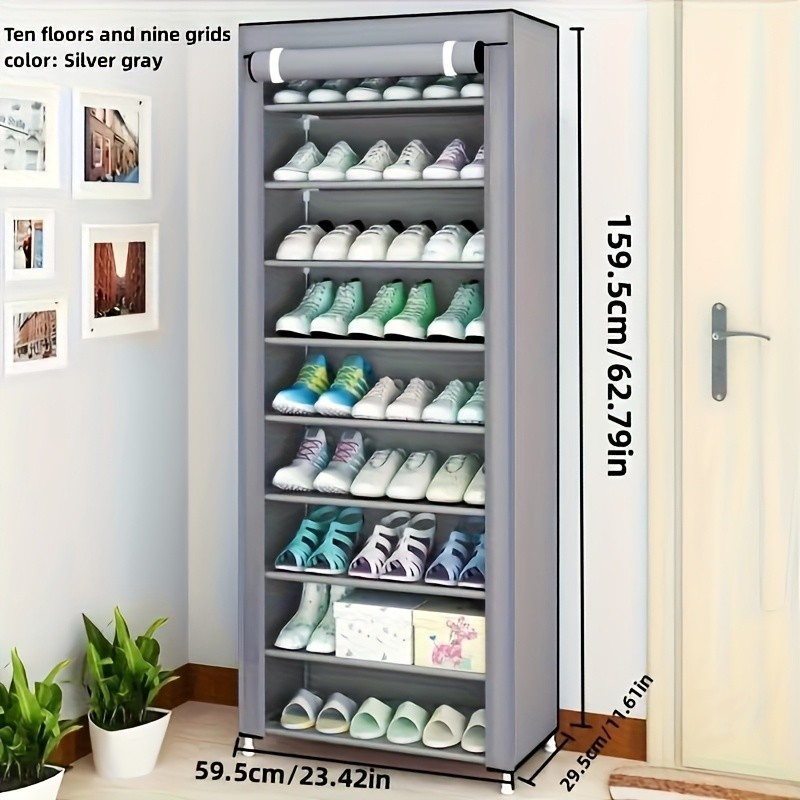 HAOZCL 10-Tier Metal Shoe Rack with Dustproof Cover Large Capacity Organizer for Entryway, Home, and Dorm Storage