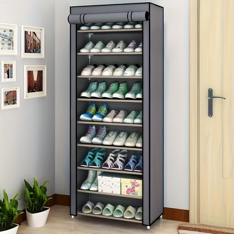 HAOZCL 10-Tier Metal Shoe Rack with Dustproof Cover Large Capacity Organizer for Entryway, Home, and Dorm Storage