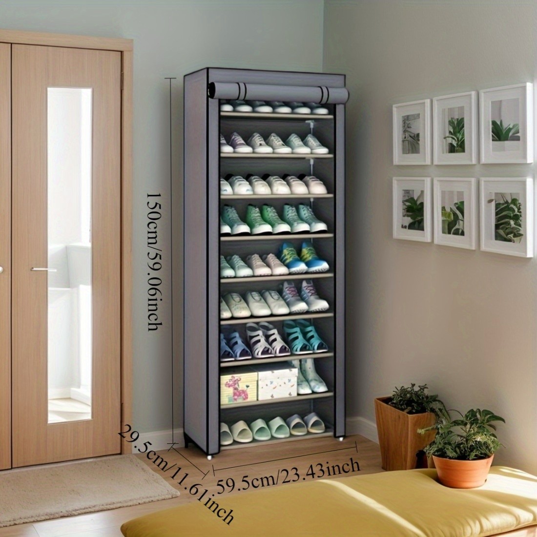 HAOZCL 10-Tier Metal Shoe Rack with Dustproof Cover Large Capacity Organizer for Entryway, Home, and Dorm Storage