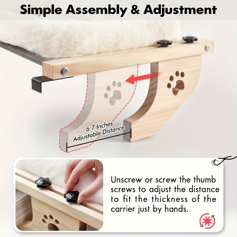 HAOZCL Cozy Cat Hammock Bed with Paw Print Design  Soft Plush Lining and Sturdy Wooden Frame for Indoor Cats to Sunbathe and Relax