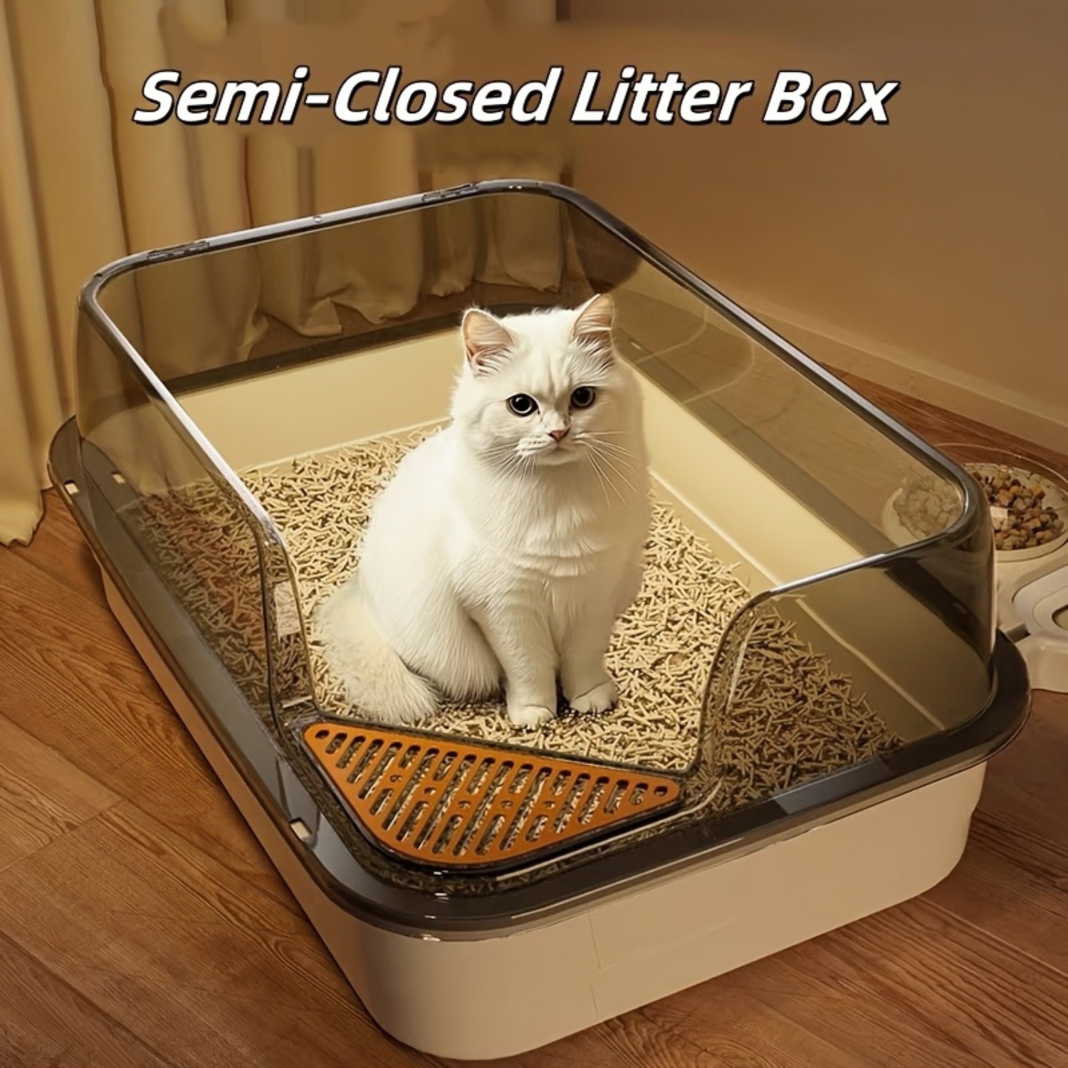HAOZCL Extra Large Half-Closed Litter Box with High Fence and Cleaning Spoon Spacious, Splash-Proof Design for Multi-Cat Homes and Easy Maintenance
