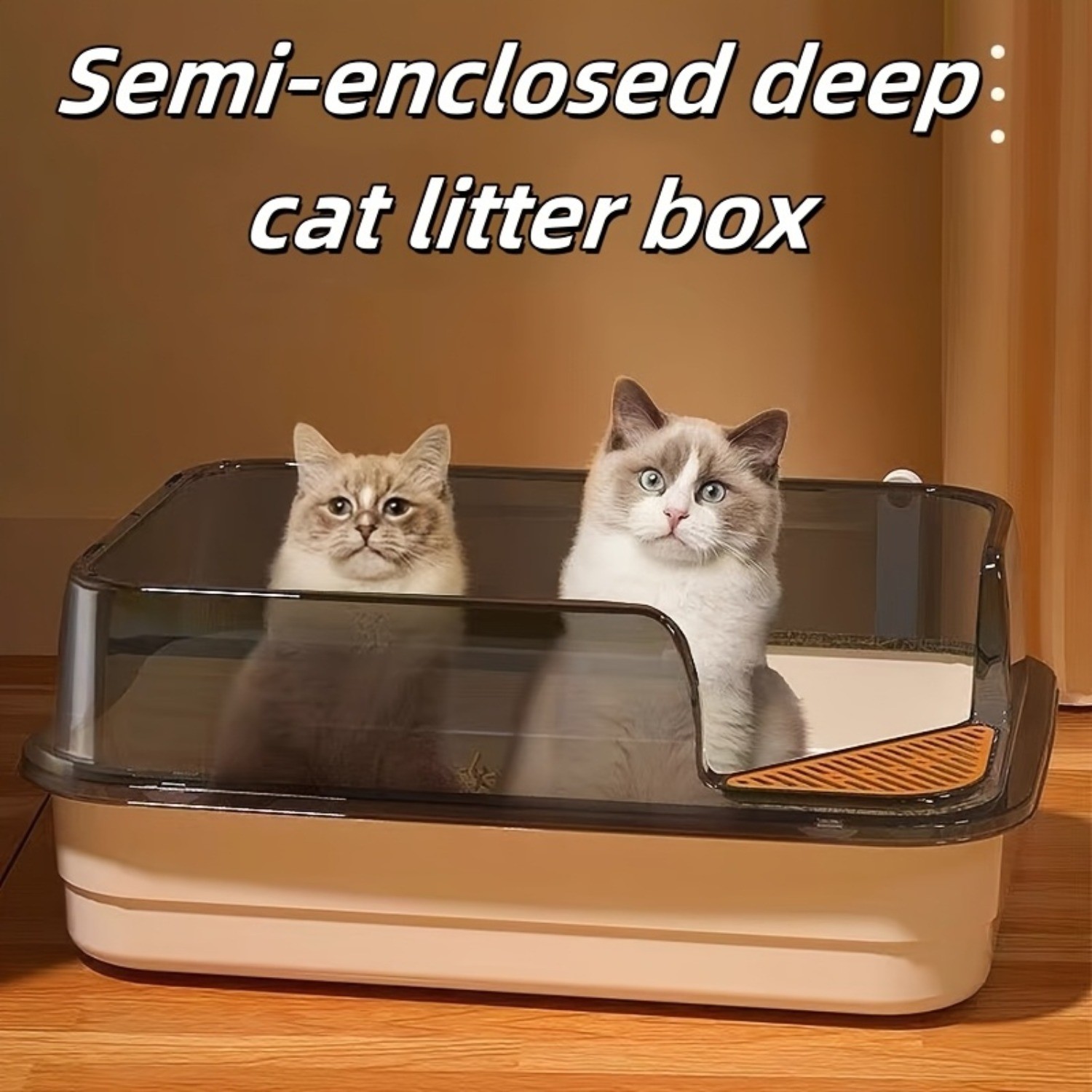 HAOZCL Extra Large Half-Closed Litter Box with High Fence and Cleaning Spoon Spacious, Splash-Proof Design for Multi-Cat Homes and Easy Maintenance