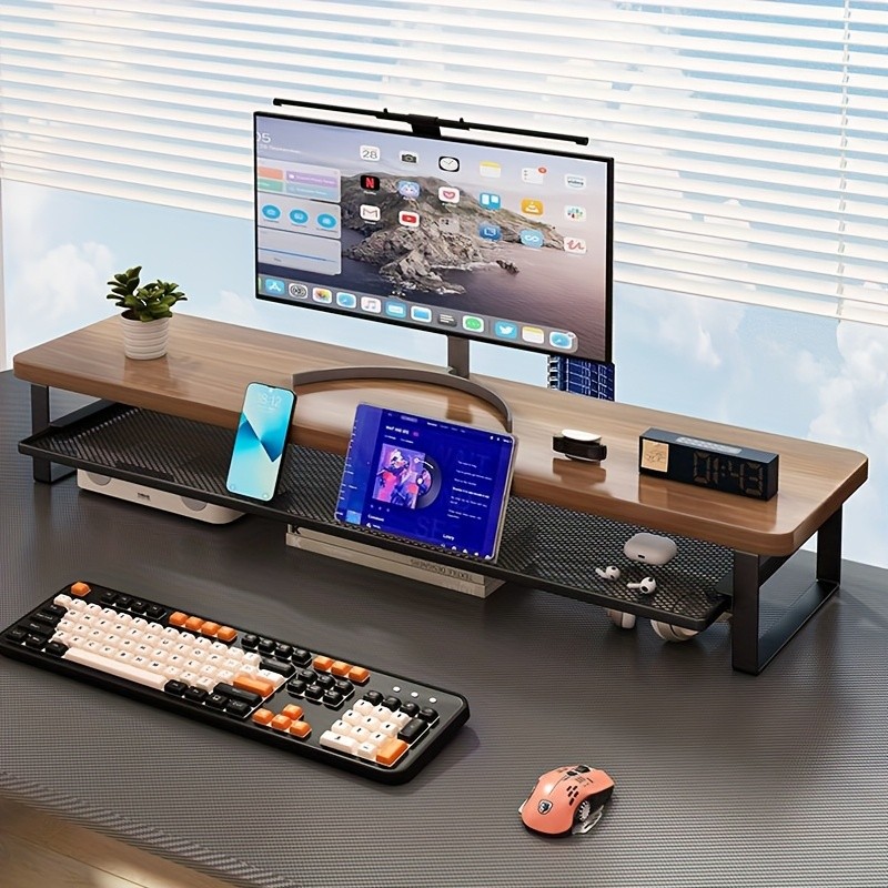 HAOZCL Dual-Layer Computer Desk Stand with Storage Drawers Heavy-Duty, Space-Saving Workstation with Monitor Stand & Keyboard Tray
