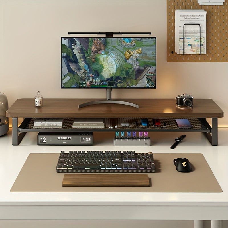 HAOZCL Dual-Layer Computer Desk Stand with Storage Drawers Heavy-Duty, Space-Saving Workstation with Monitor Stand & Keyboard Tray