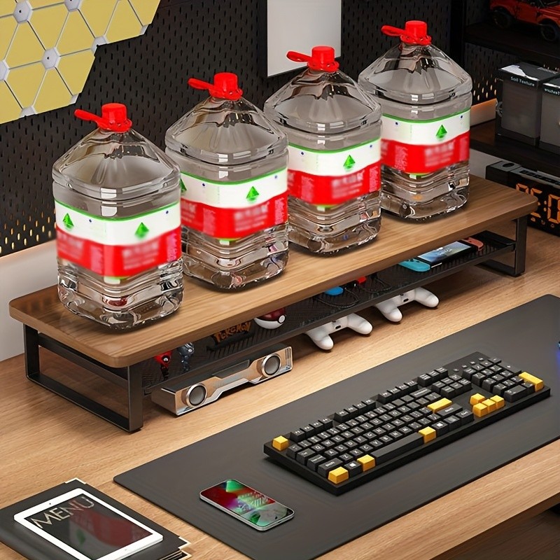 HAOZCL Dual-Layer Computer Desk Stand with Storage Drawers Heavy-Duty, Space-Saving Workstation with Monitor Stand & Keyboard Tray