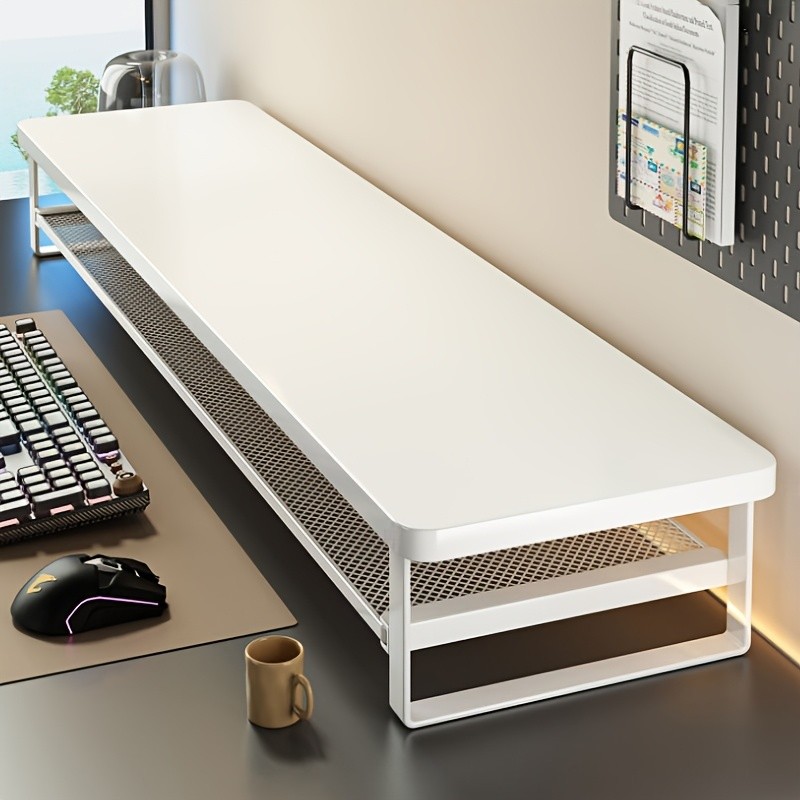 HAOZCL Dual-Layer Computer Desk Stand with Storage Drawers Heavy-Duty, Space-Saving Workstation with Monitor Stand & Keyboard Tray