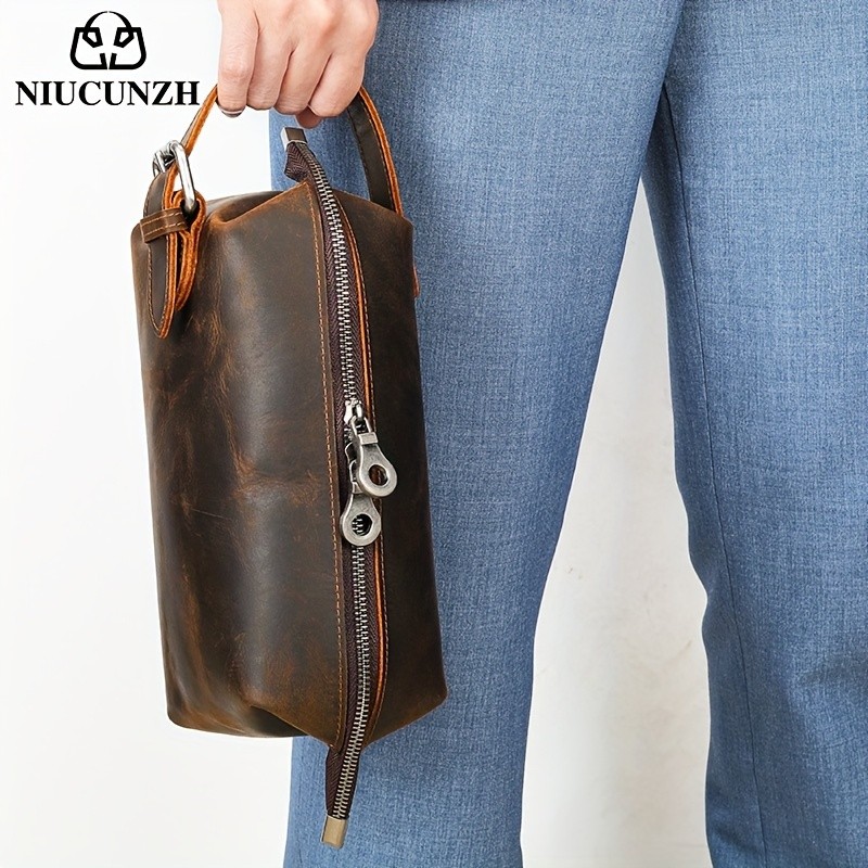 NIUCUNZH Mens Vintage Multi-functional Genuine Leather Toiletry Bag Stylish and Spacious for Travel, Grooming, and Everyday Essentials