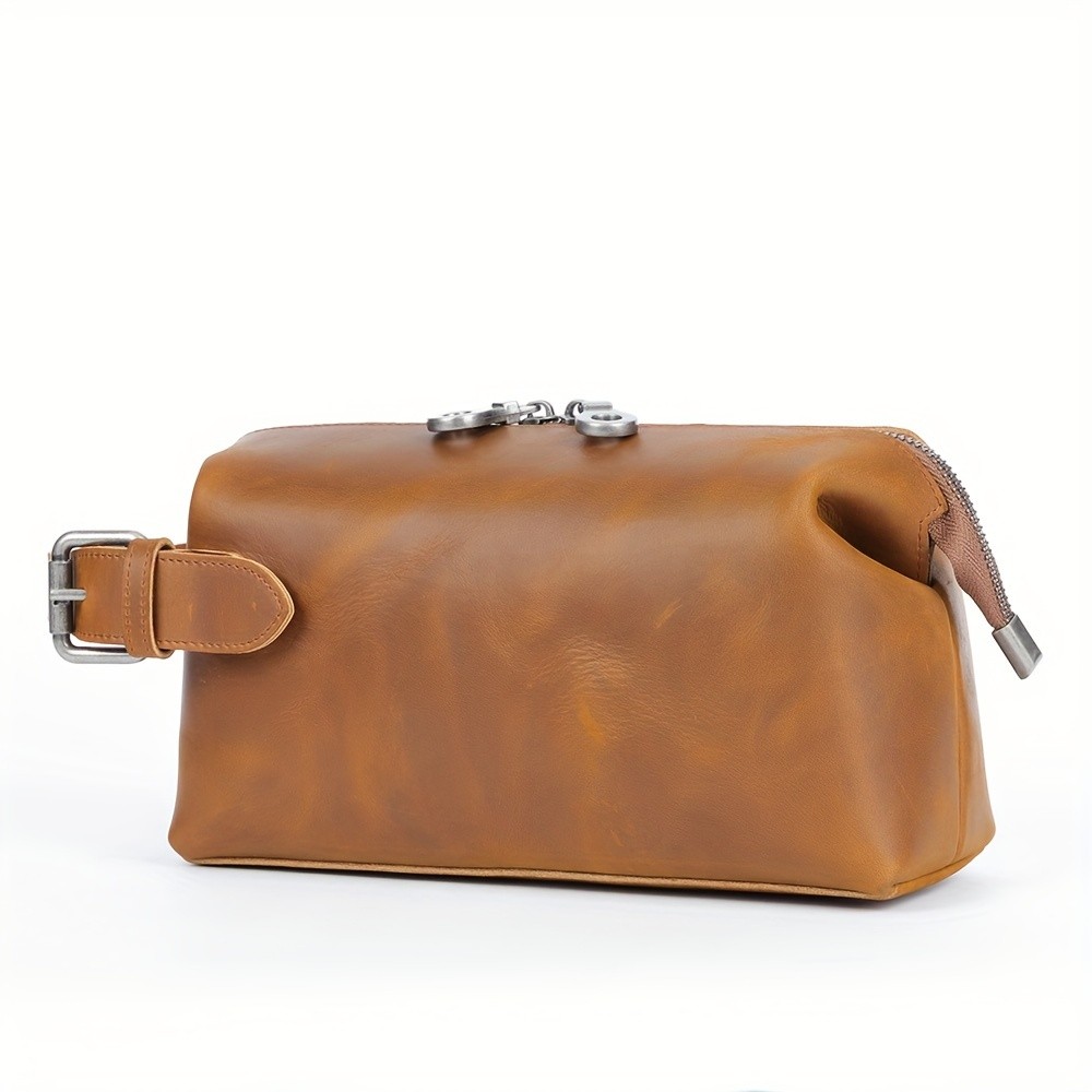 NIUCUNZH Mens Vintage Multi-functional Genuine Leather Toiletry Bag Stylish and Spacious for Travel, Grooming, and Everyday Essentials