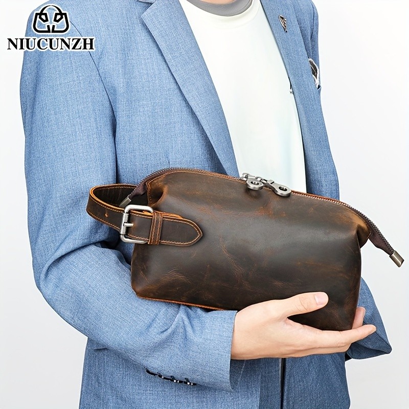 NIUCUNZH Mens Vintage Multi-functional Genuine Leather Toiletry Bag Stylish and Spacious for Travel, Grooming, and Everyday Essentials