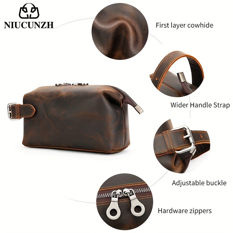 NIUCUNZH Mens Vintage Multi-functional Genuine Leather Toiletry Bag Stylish and Spacious for Travel, Grooming, and Everyday Essentials