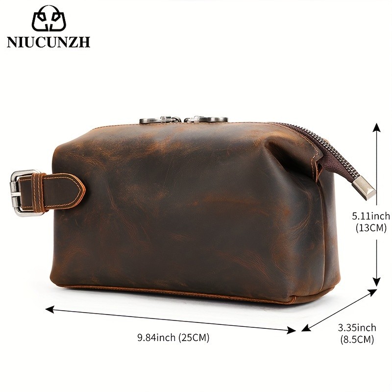 NIUCUNZH Mens Vintage Multi-functional Genuine Leather Toiletry Bag Stylish and Spacious for Travel, Grooming, and Everyday Essentials