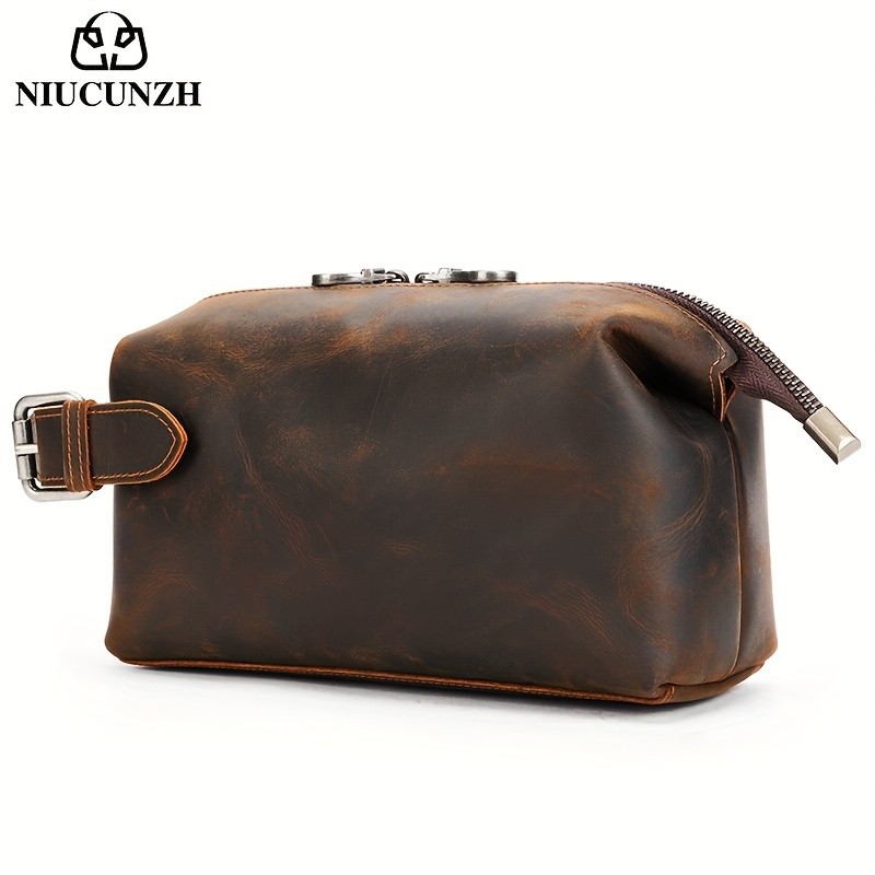 NIUCUNZH Mens Vintage Multi-functional Genuine Leather Toiletry Bag  Stylish and Spacious for Travel, Grooming, and Everyday Essentials