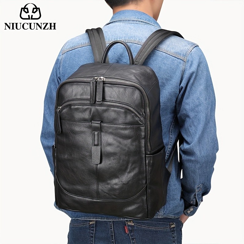 NIUCUNZH Mens Top Layer Cowhide Backpack Durable, Spacious, and Ideal for Travel and Commuting