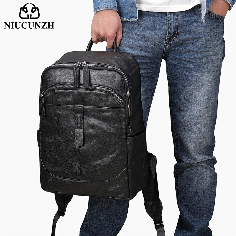 NIUCUNZH Mens Top Layer Cowhide Backpack Durable, Spacious, and Ideal for Travel and Commuting