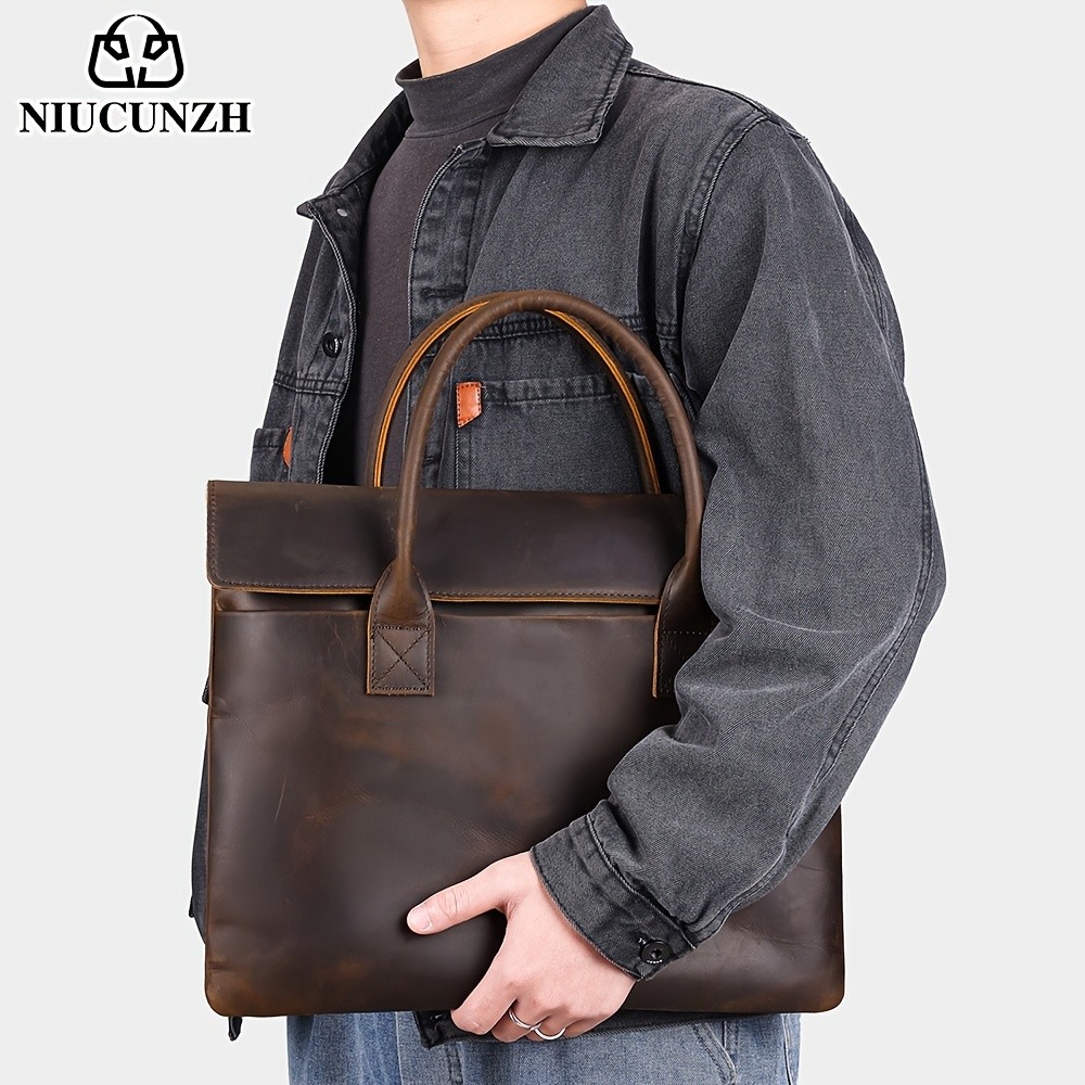 NIUCUNZH Mens Casual Top-Grain Leather Shoulder Bag Stylish, Durable, and Ideal for Daily Commute and Business Use