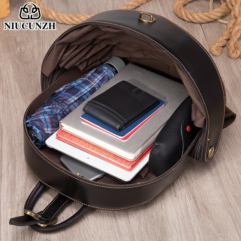 NIUCUNZH Genuine Leather Backpack with Crazy Horse Design Durable, Spacious, and Ideal for Travel, School, and Outdoor Adventures