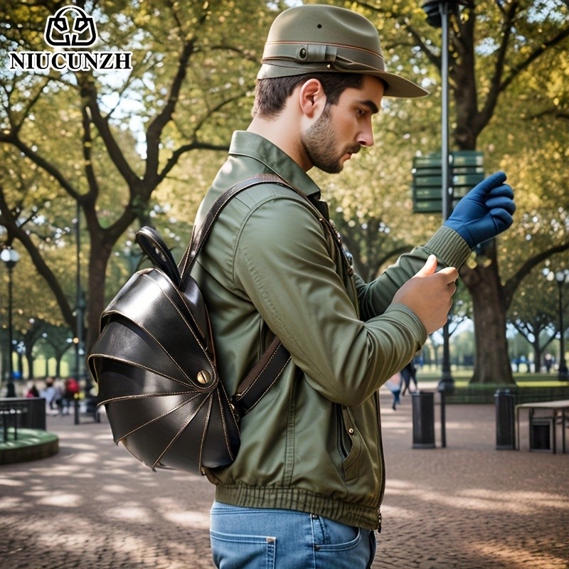 NIUCUNZH Genuine Leather Backpack with Crazy Horse Design Durable, Spacious, and Ideal for Travel, School, and Outdoor Adventures