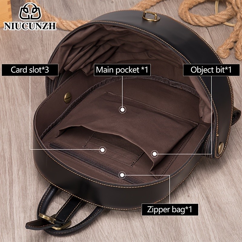 NIUCUNZH Genuine Leather Backpack with Crazy Horse Design Durable, Spacious, and Ideal for Travel, School, and Outdoor Adventures