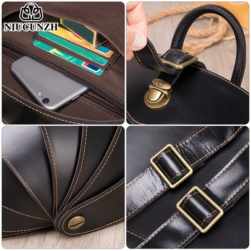 NIUCUNZH Genuine Leather Backpack with Crazy Horse Design Durable, Spacious, and Ideal for Travel, School, and Outdoor Adventures
