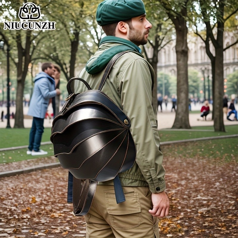 NIUCUNZH Genuine Leather Backpack with Crazy Horse Design Durable, Spacious, and Ideal for Travel, School, and Outdoor Adventures