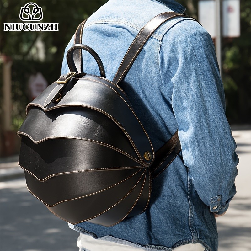 NIUCUNZH Genuine Leather Backpack with Crazy Horse Design Durable, Spacious, and Ideal for Travel, School, and Outdoor Adventures