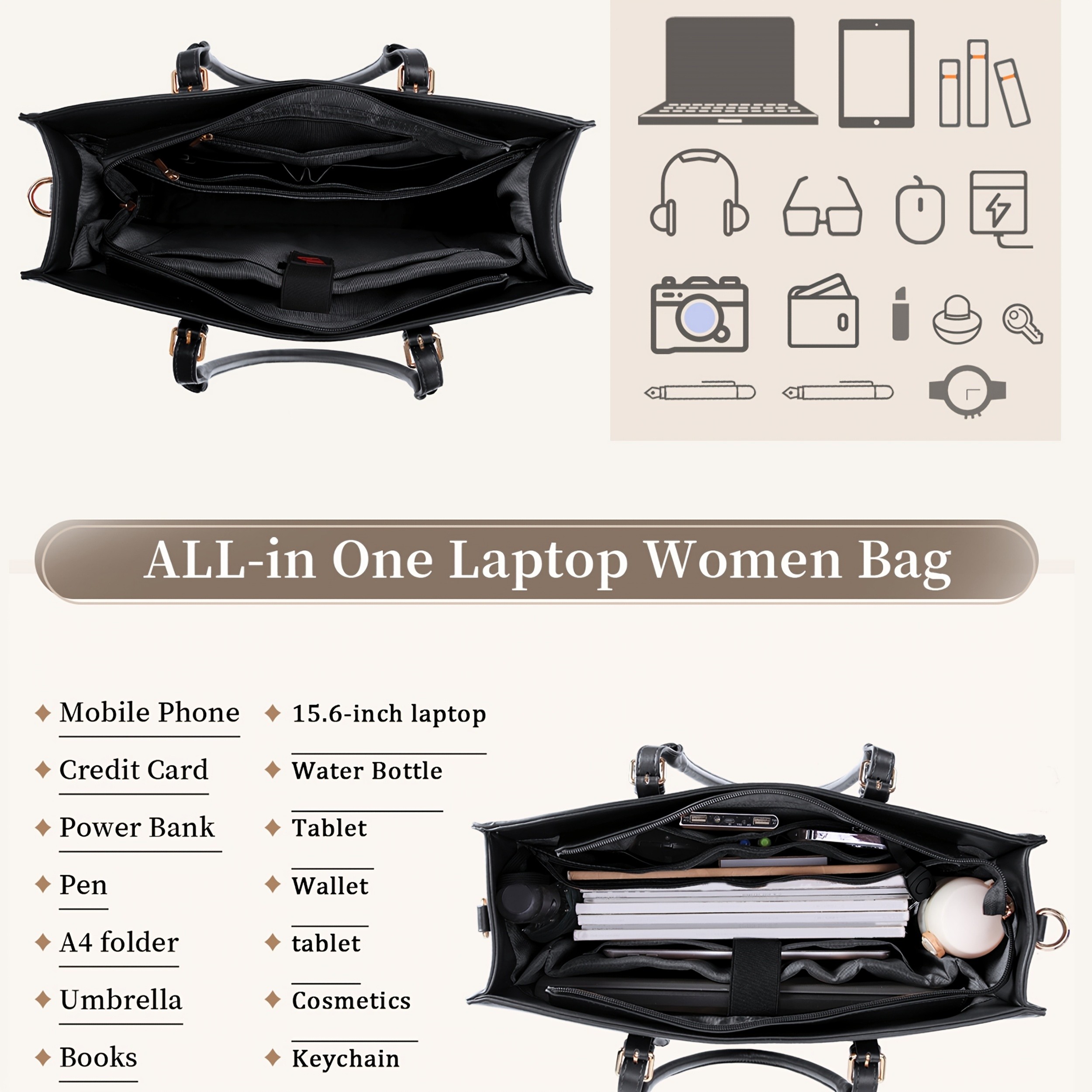 IGOLUMON Womens PU Leather Laptop Tote  Spacious, Elegant, and Perfect for Work, School, and Travel