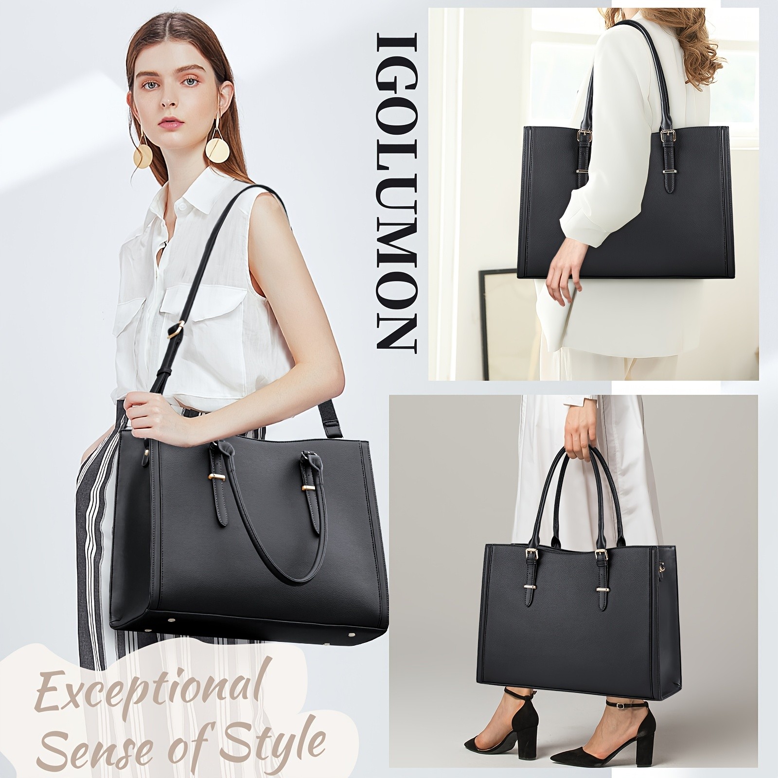 IGOLUMON Womens PU Leather Laptop Tote  Spacious, Elegant, and Perfect for Work, School, and Travel