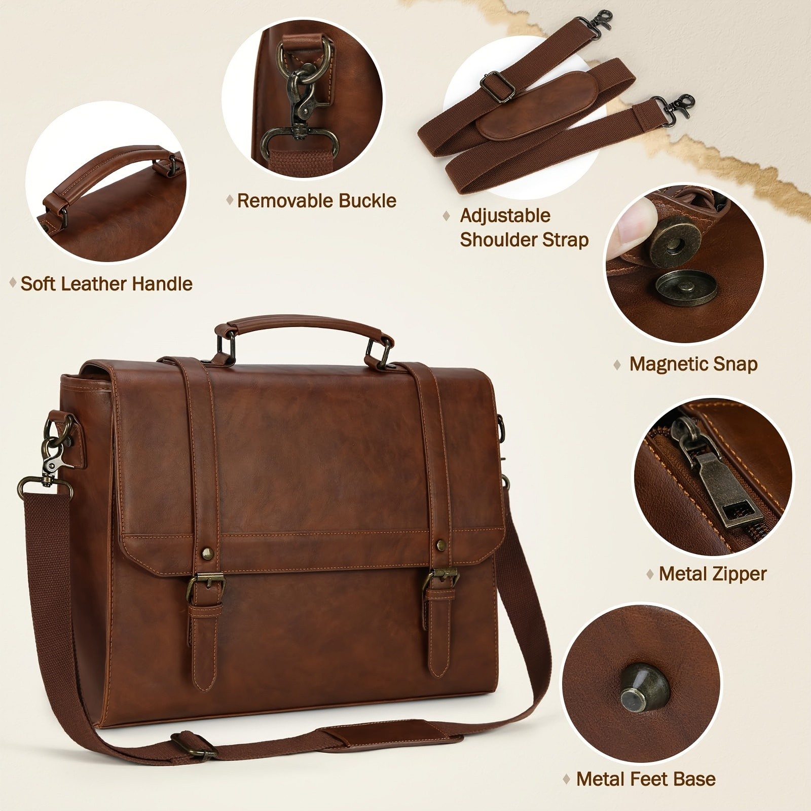 IGOLUMON Mens Crossbody Bag Vintage Style Faux Leather Laptop Briefcase for Business, Travel, and College Use