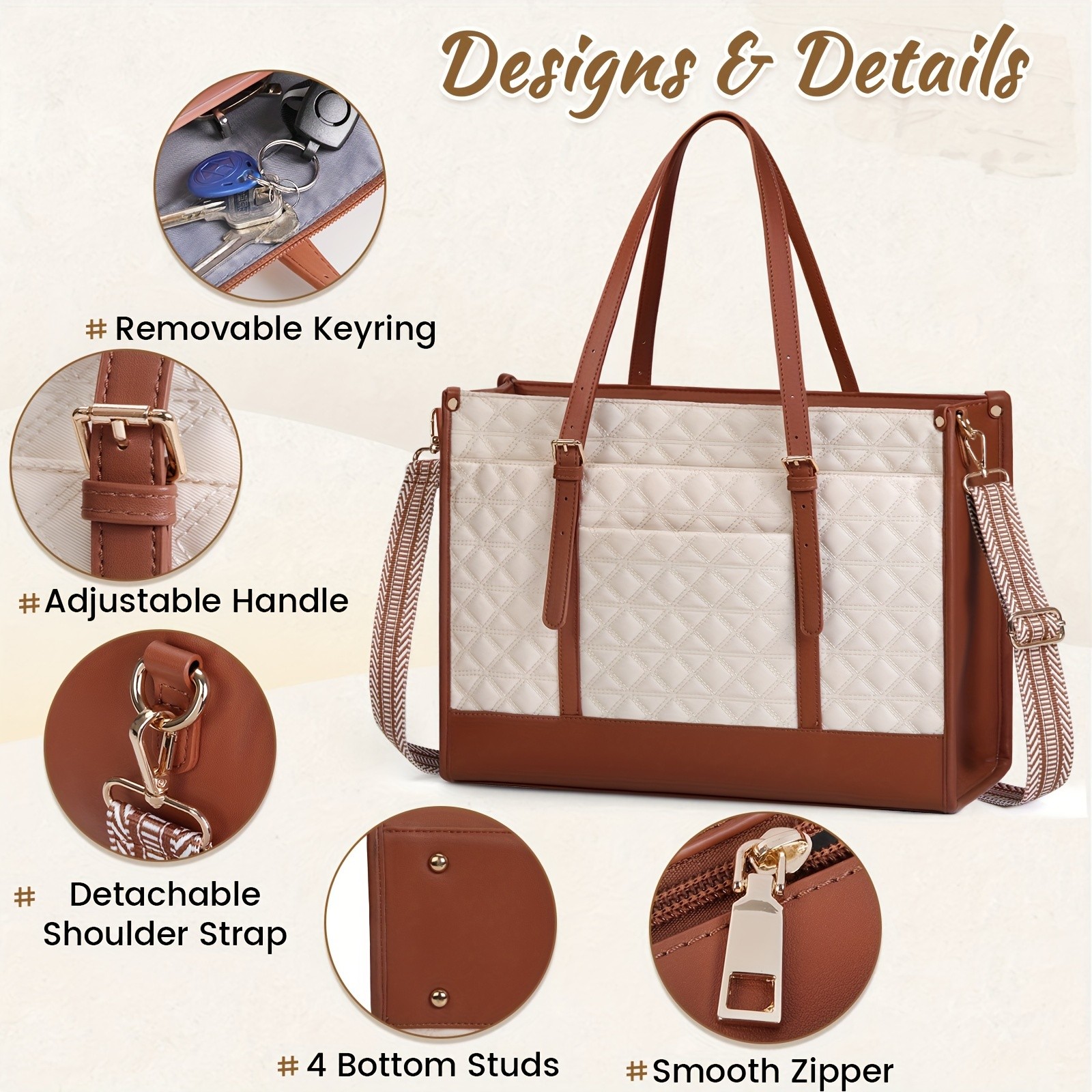 IGOLUMON Womens 39.62 cm Vegan PU Leather Laptop Tote Bag Stylish, TSA-Compliant, and Perfect for Work, College, and Travel
