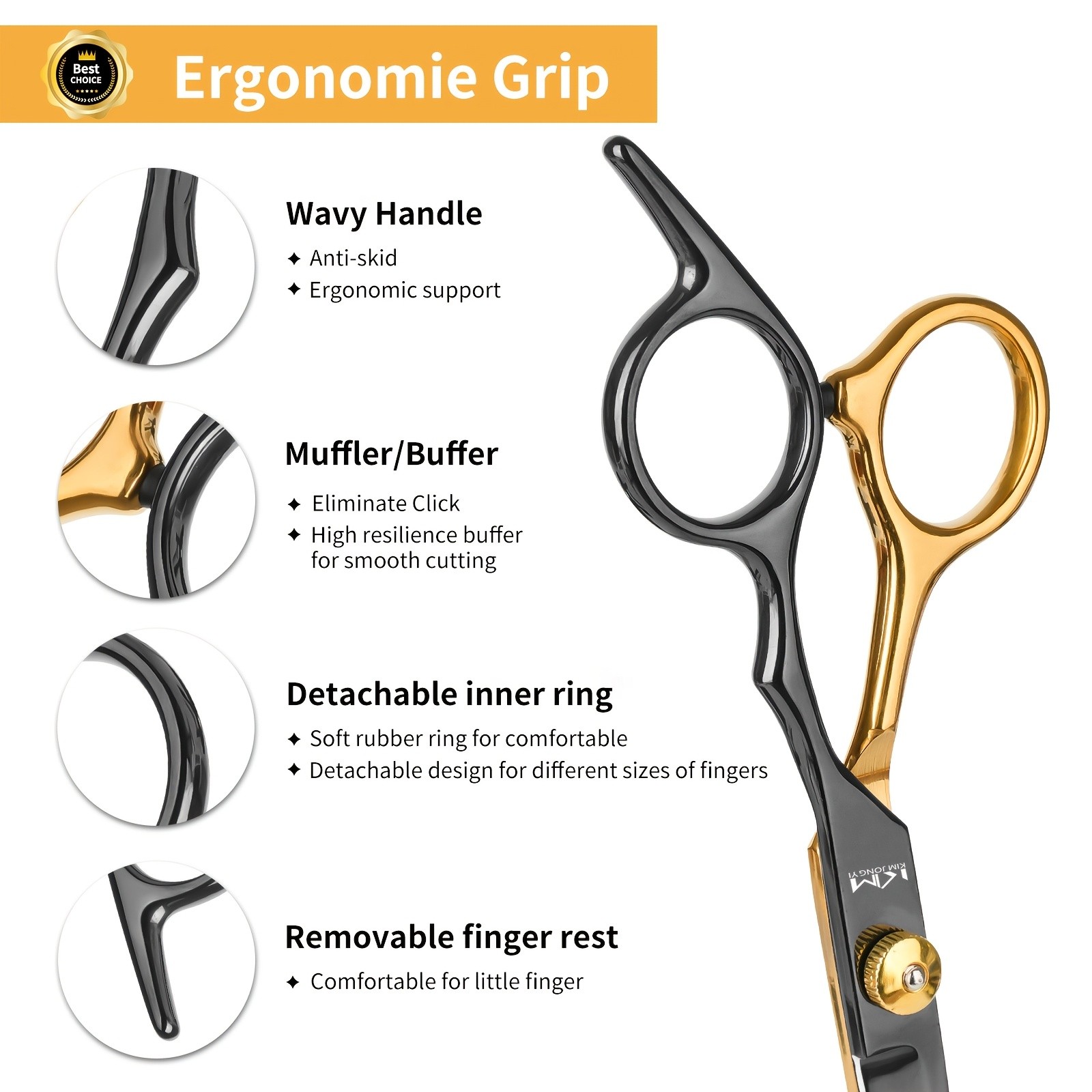 TINMARDA 10-Piece Black Golden Stainless Steel Hair Cutting Scissors Set